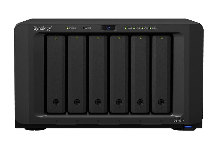 Synology DS1621  6 Bay NAS AMD RyzenTM V1500B quad-core 2.2 GHz 4GB DDR4 Hot swappable 3xUSB3.2 4x1GbE RJ-45 1x4-lanex8 slot 3YR WTY
