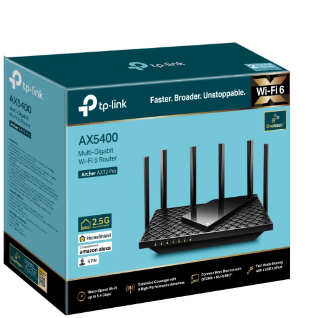 TP-Link Archer AX72 Pro AX5400 Multi-Gigabit WiFi 6 Router, 574 Mbps at 2.4 GHz   4804 Mbps at 5 GHz, Beamforming, Smart Connect, Airtime Fairness