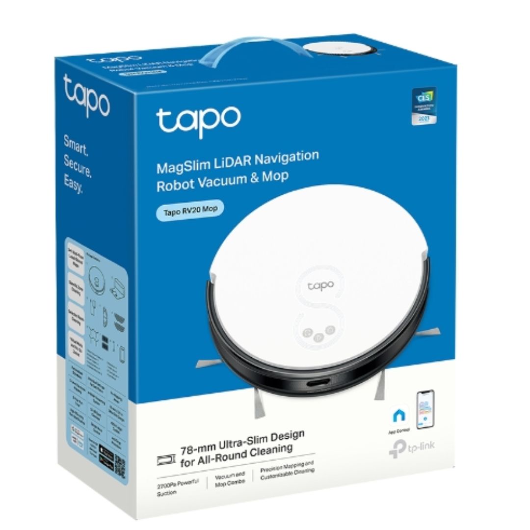 TP-Link Tapo RV20 Mop MagSlim LiDAR Navigation Robot Vacuum & Mop, 2700Pa Strong Suction, Quiet Cleaning, Auto-Charging, Ultra-Slim 7.8 cm Design