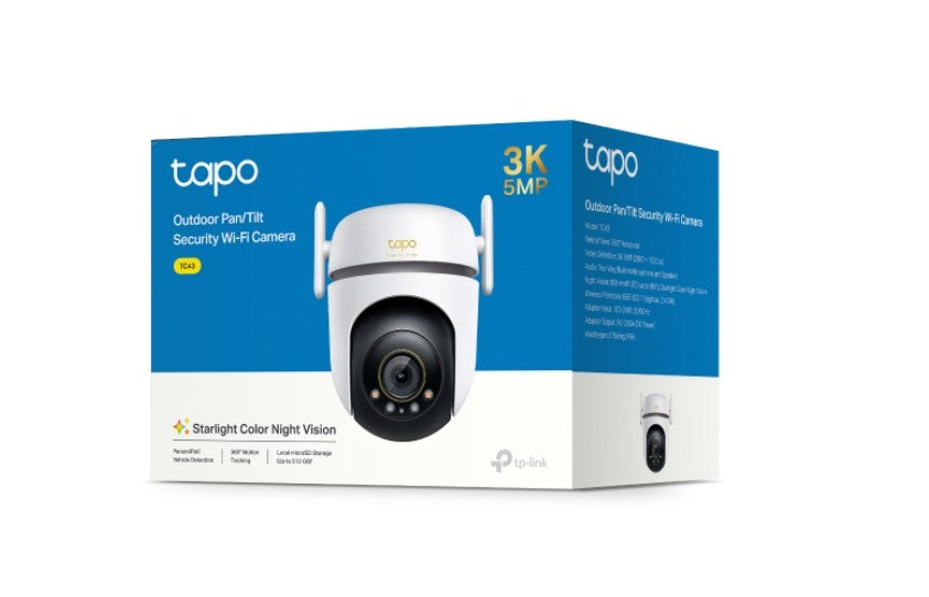 TP-Link TC43 Outdoor Pan/Tilt Security Wi-Fi Camera, 3K 5MP Live View, Starlight Colour Night Vision, 360 All-Round Protection