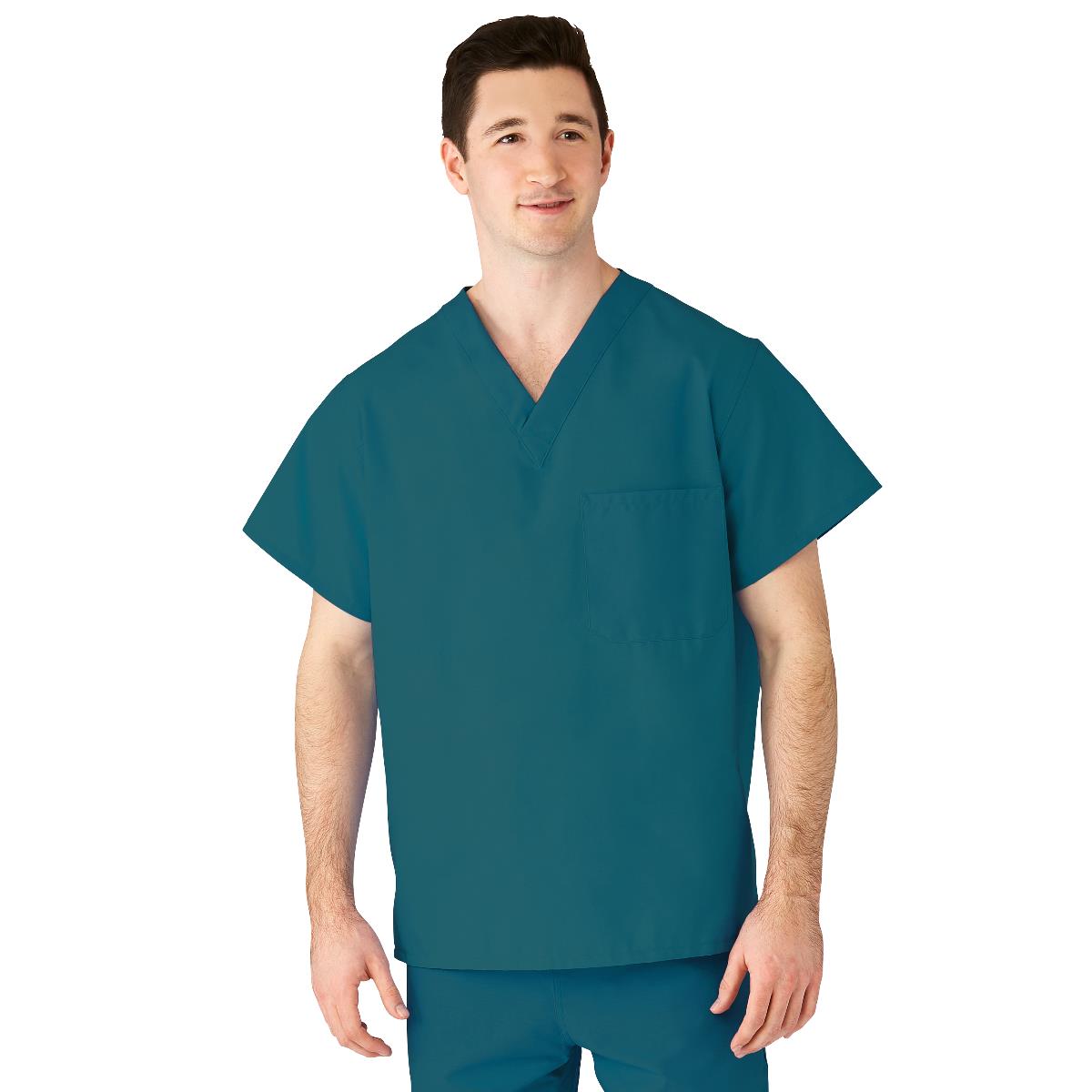 AngelStat Unisex Reversible V-Neck Scrub Top with 2 Pockets, Peacock, Size XS, Color Code, 1 EA (610NBTXS-CM) Each