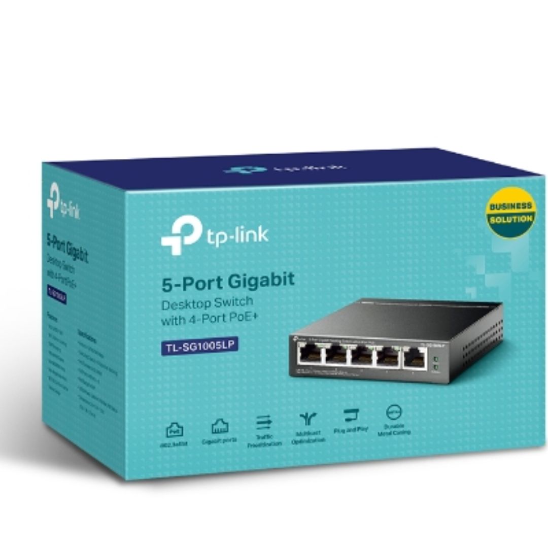 TP-Link TL-SG1005LP 5-Port Gigabit Desktop Switch with 4-Port PoE , Up To 40W For all PoE Ports, Up To 30W Each Port