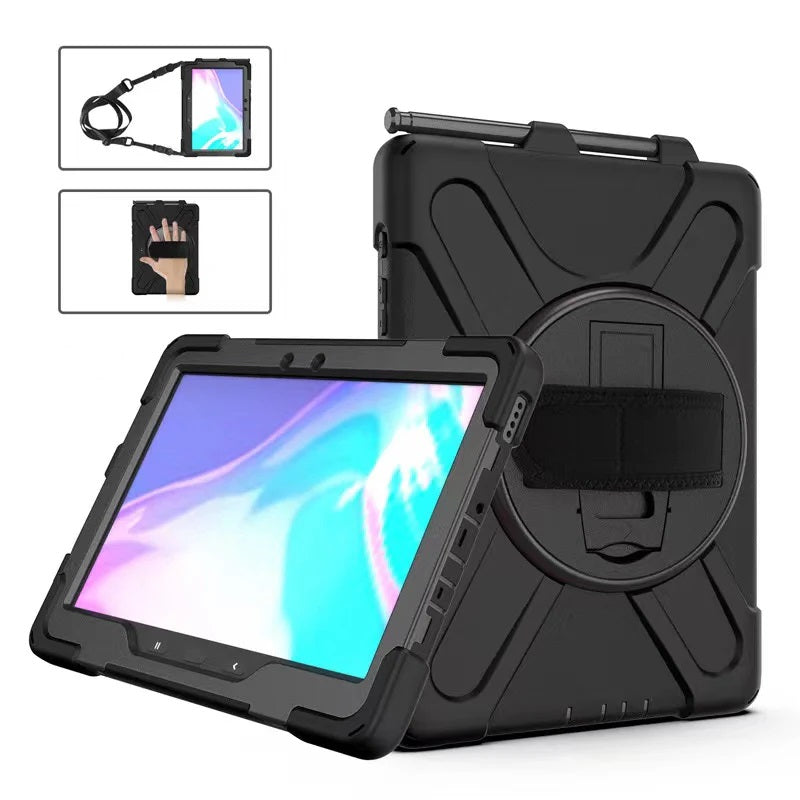 USP Rugged Samsung Galaxy Tab Active4 Pro / Tab Active Pro (10.1') Case Black - Built-in-Kickstand,Adjustable Hand Strap, Pen Holder, ShockProof