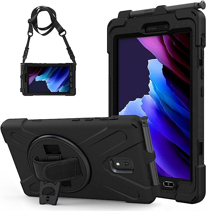 USP Rugged Samsung Galaxy Tab Active5 / Tab Active3 (8') Case Black - Built-in-Kickstand, Adjustable Hand Strap, Pen Holder, DropProof, ShockProof