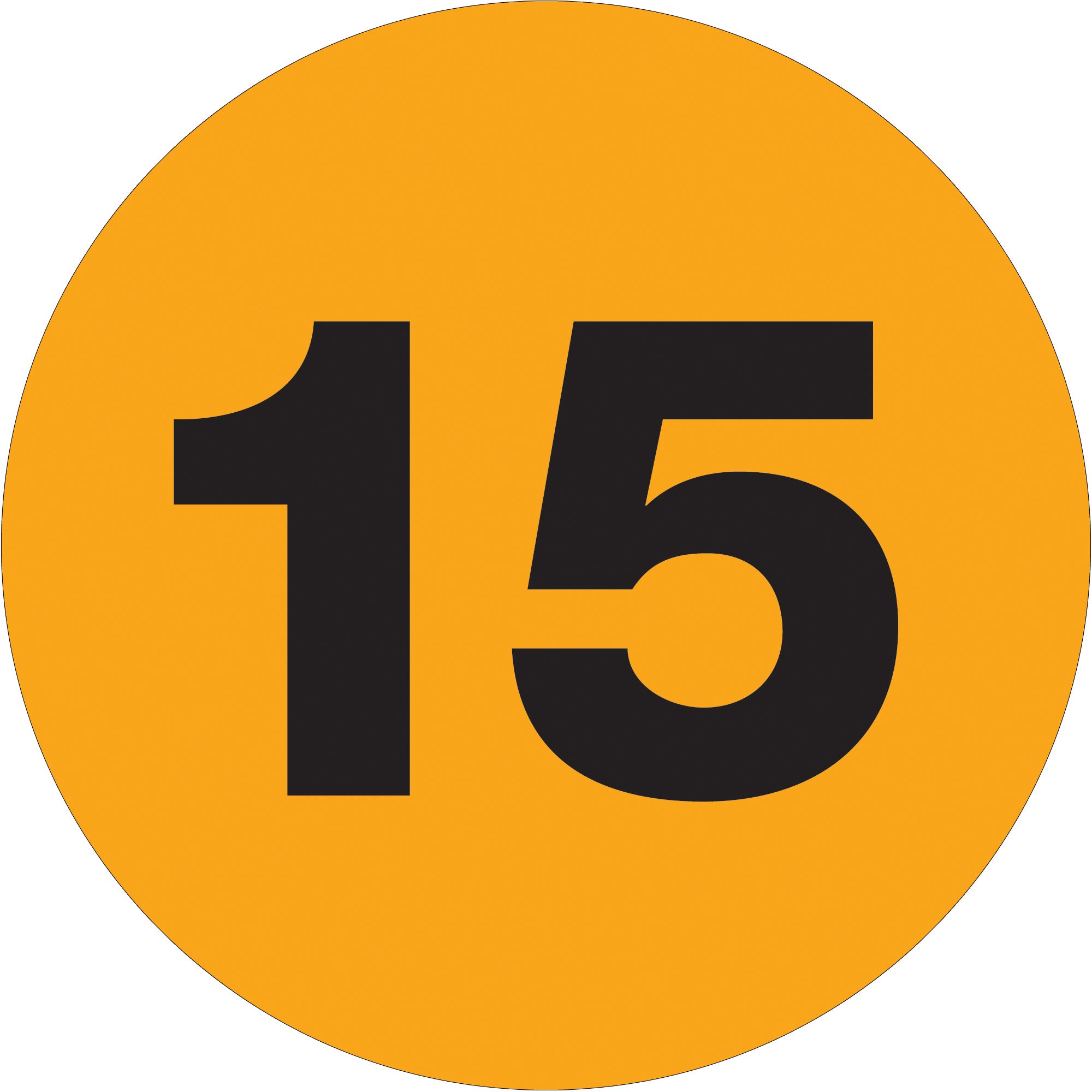 1" Circle - "15" (Fluorescent Orange) Number Labels (DL6767) Roll Of 500