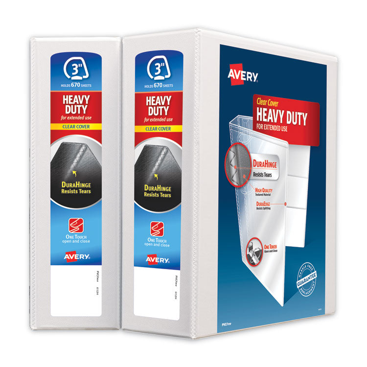 Avery Heavy-Duty Non Stick View Binder with DuraHinge and Slant Rings, 3 Rings, 3" Capacity, 11 x 8.5, White, 2/Pack (AVE79791) Each