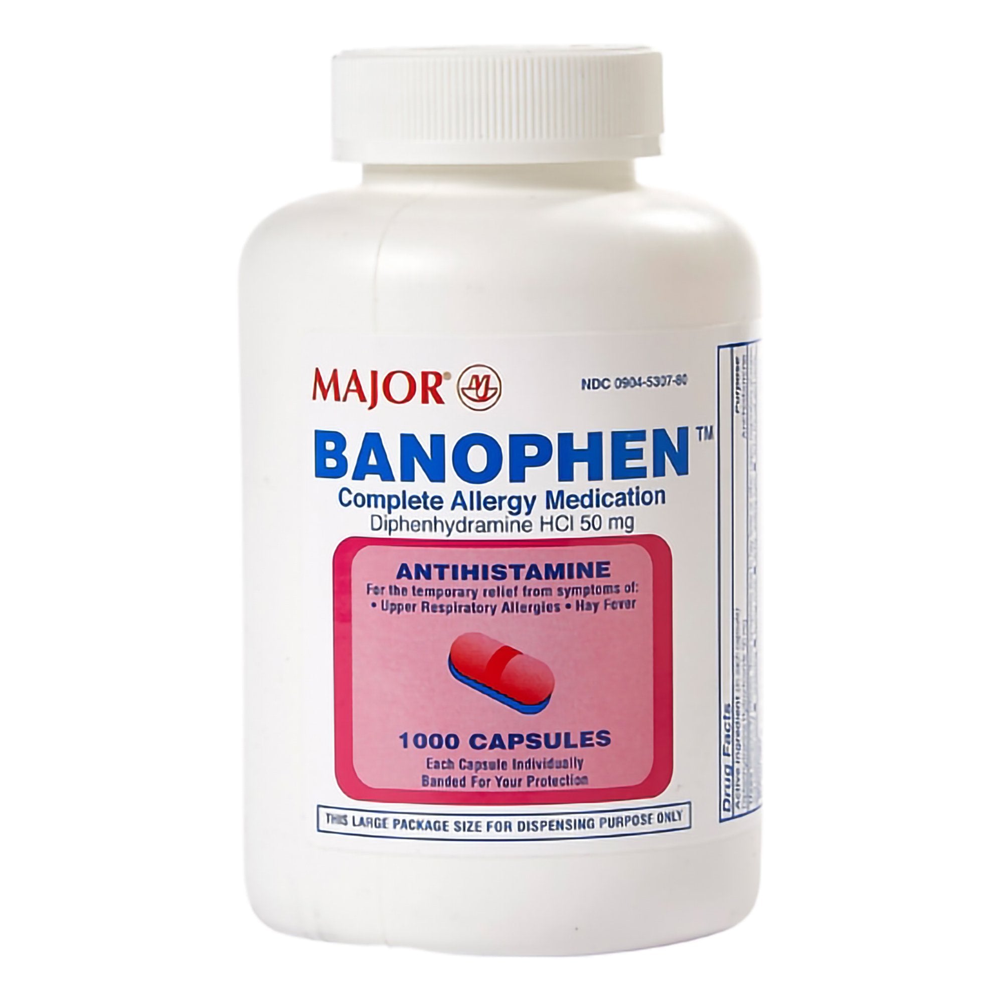 Banophen Allergy Relief 50 mg Strength Capsule 1,000 per Bottle (497991_BT) 1/BT
