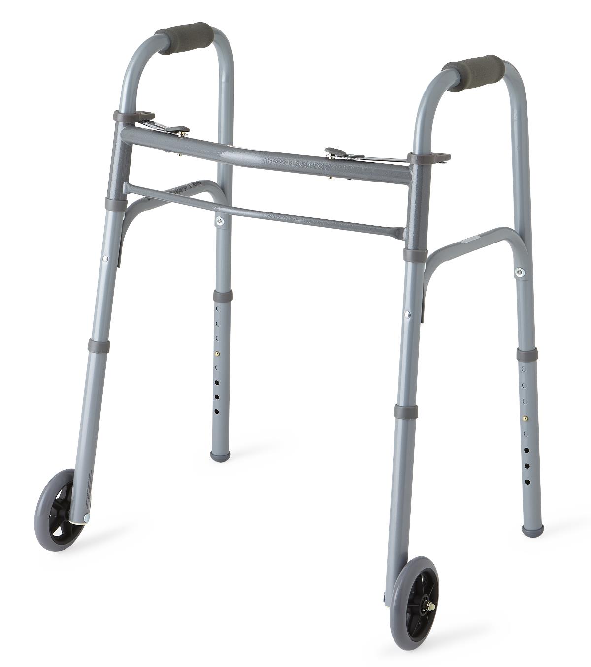 2-Button Folding Basic Steel Junior Walker with 5" Wheels, 4/CS (MDS86410JW54B) Case of 4