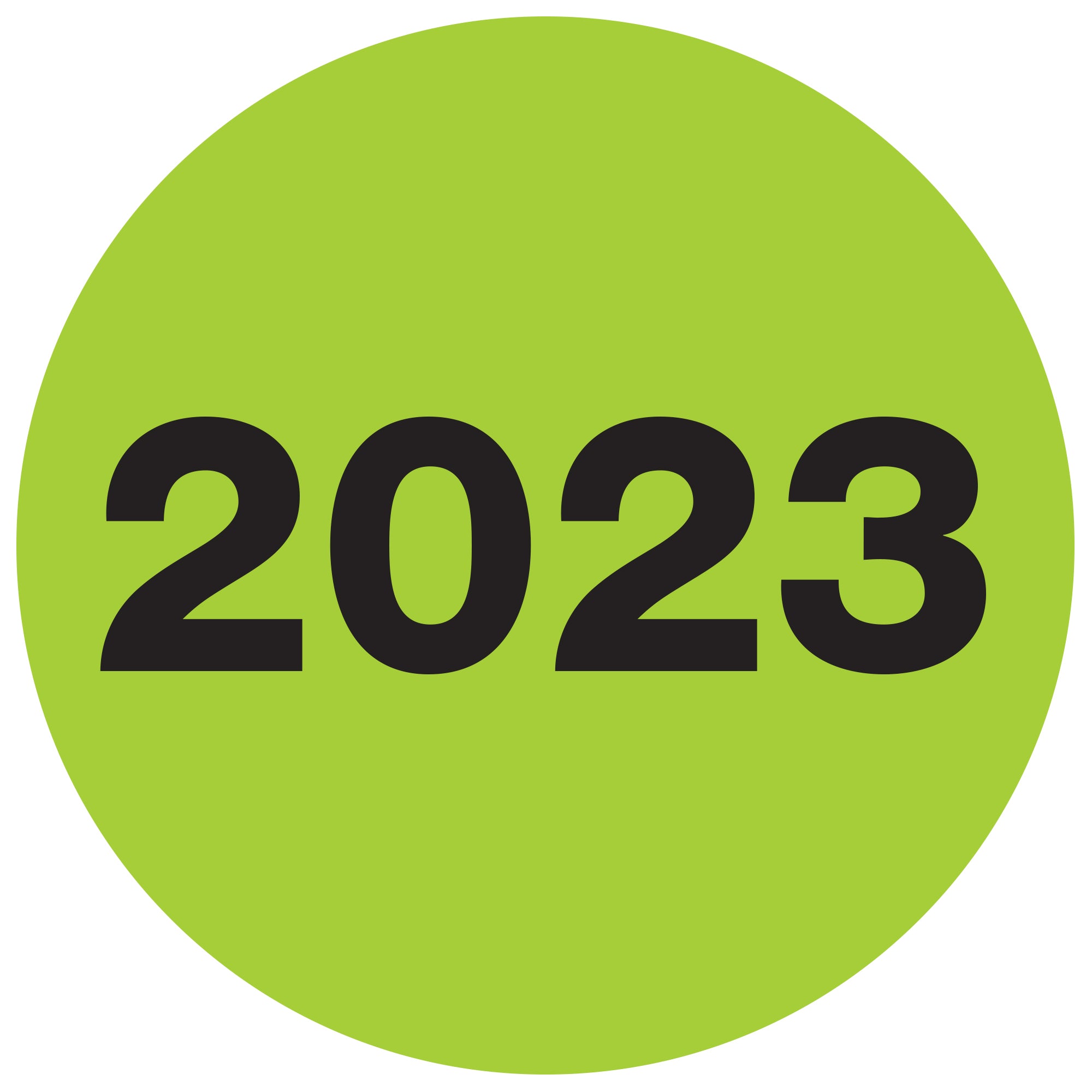 2" Circle - "2023" (Fluorescent Green) Year Labels (DL6835) Roll Of 500