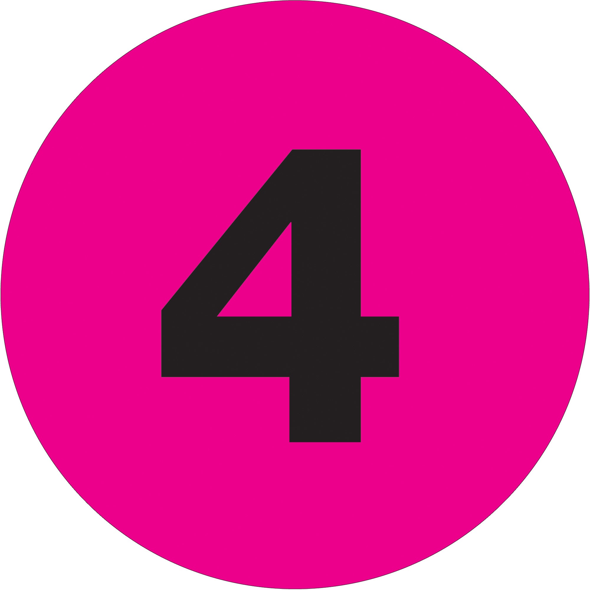 2" Circle - "4" (Fluorescent Pink) Number Labels (DL6772) Roll Of 500