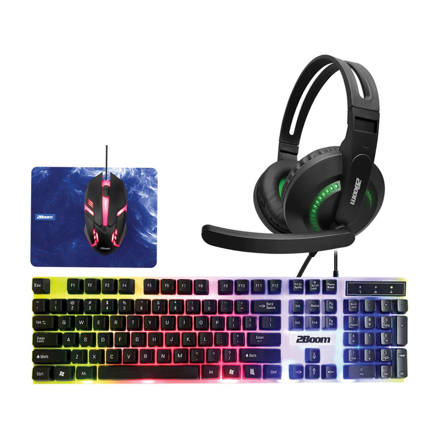 2Boom 4-in-1 LED Lighted Gaming Bundle, USB, Red (MIGGHP440R) Each