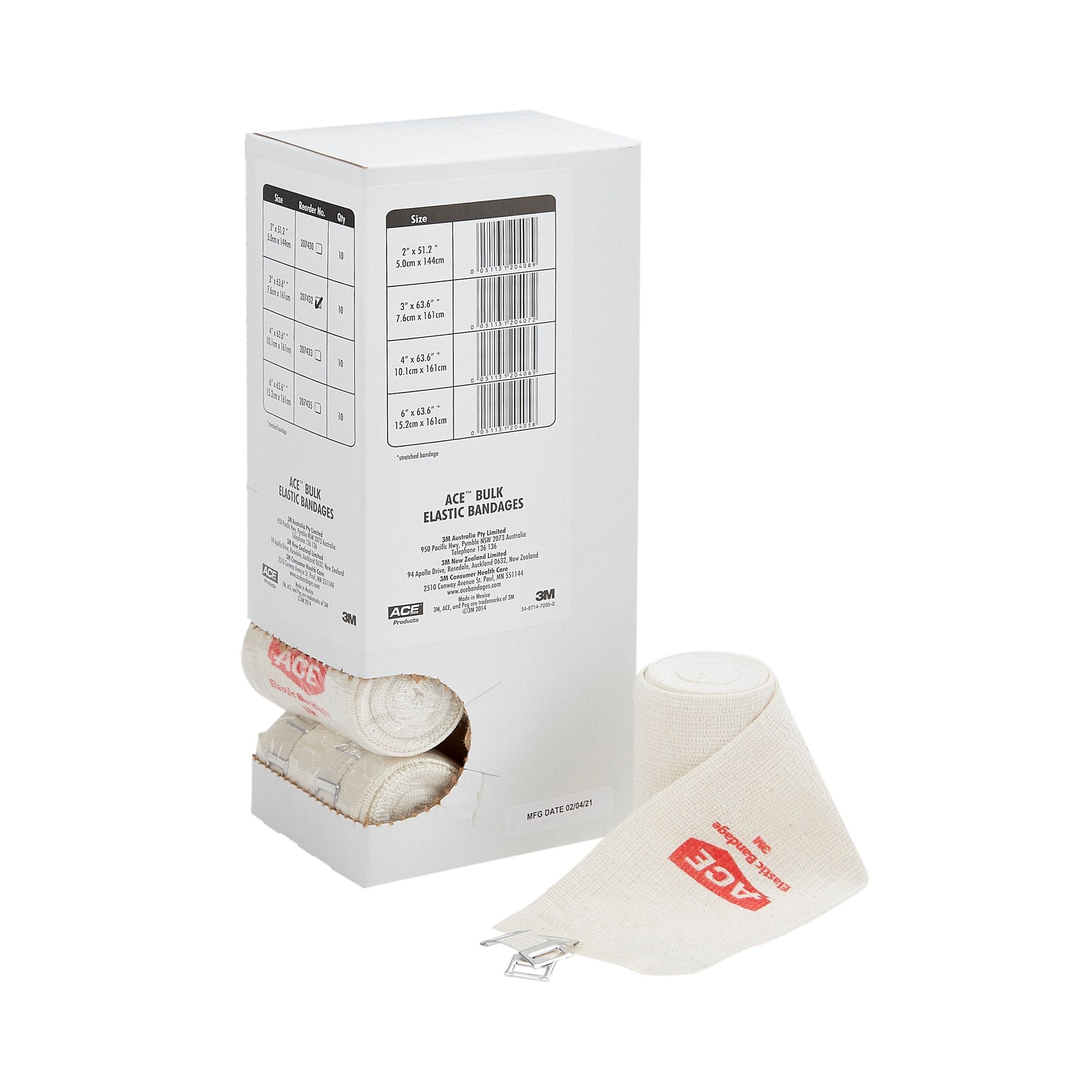 3M ACE Elastic Bandage 3 Inch X 5 Yard Clip Detached Closure Tan NonSterile Standard Compression (621_EA) 1/EA