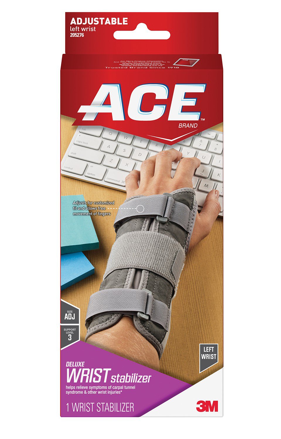 3M Ace Wrist Brace Aluminum / Nylon / Polyester / Polypropylene / Polyurethane / Spandex Left Hand Gray One Size Fits Most (1084222_EA) 1/EA