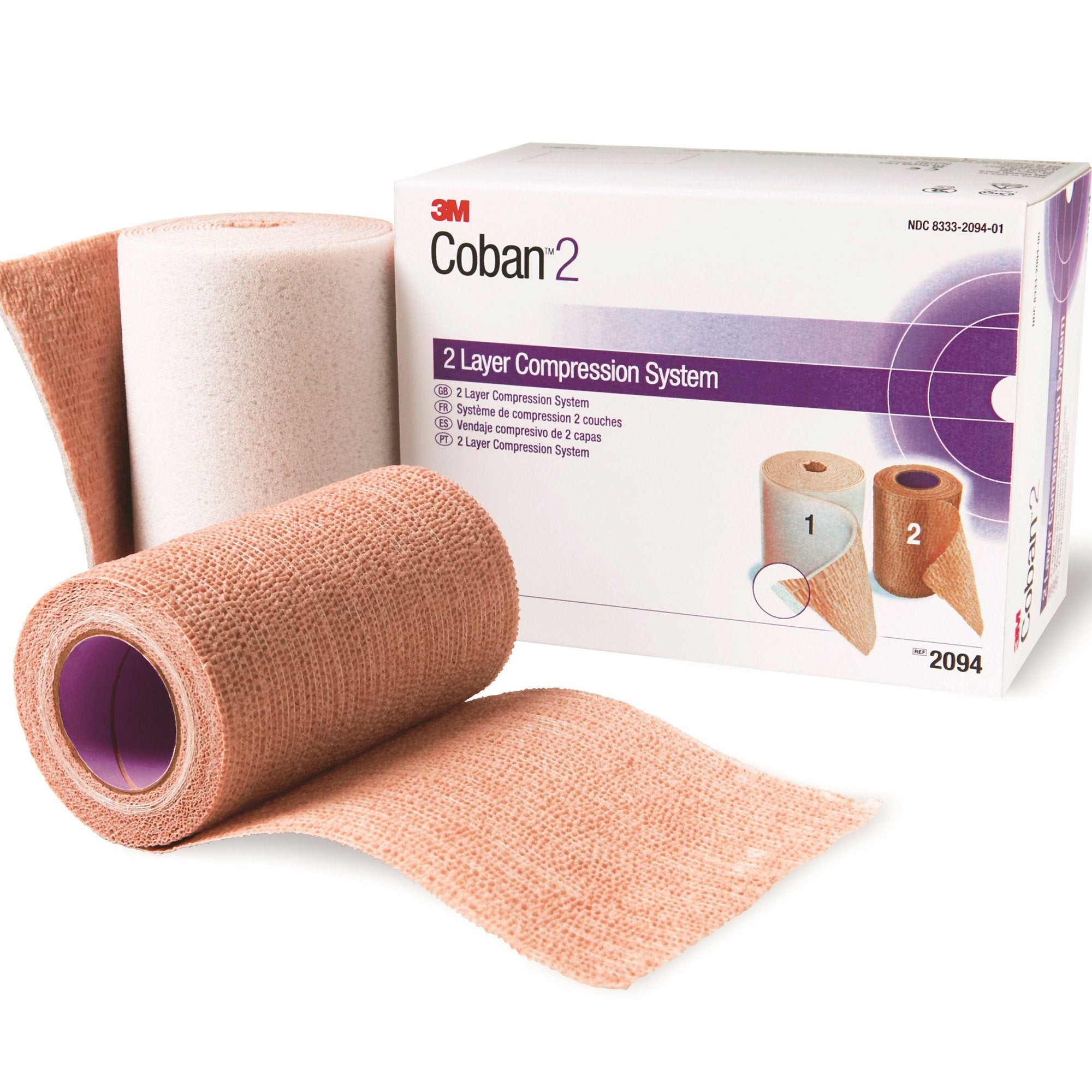 3M Coban 2 2 Layer Compression Bandage System 2-9/10 Yard X 4 Inch / 4 Inch X 5-1/10 Yard Self-Adherent / Pull On Closure Tan / White NonSterile 35 to 40 mmHg (989726_BX) 1/BX