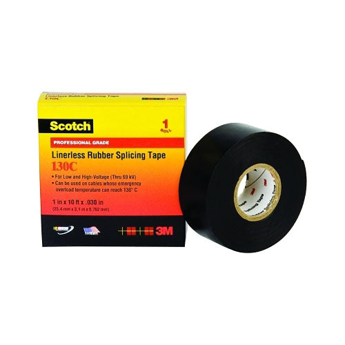 3M Linerless Splicing Tape 130C, 30 ft x 1-1/2 in, Black (500-417187) 1 Roll