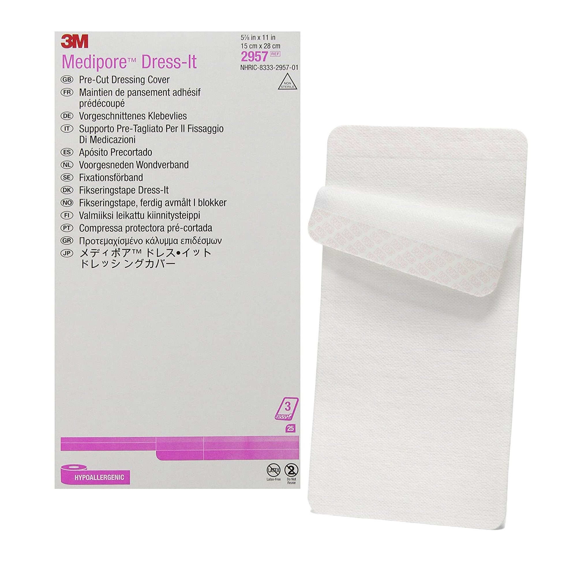 3M Medipore Dress-It Dressing Retention Tape with Liner White 5-7/8 X 11 Inch Soft Cloth NonSterile (209701_RL) 1/RL