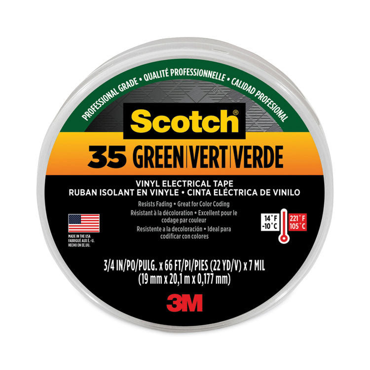3M Scotch 35 Vinyl Electrical Color Coding Tape, 3" Core, 0.75" x 66 ft, Green (MMM10851) 1 Roll