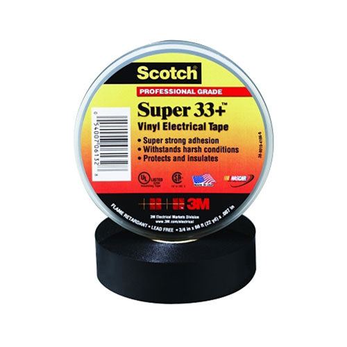 3M Scotch Super Vinyl Electrical Tape 33 , 20 ft x 3/4 in, Black (500-061304) 1 Roll
