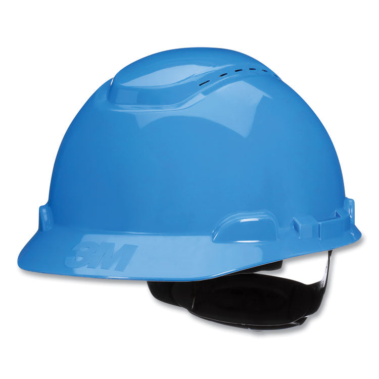 3M SecureFit H-Series Hard Hats, H-700 Vented Cap with UV Indicator, 4-Point Pressure Diffusion Ratchet Suspension, Blue (MMMH703SFVUV) Each