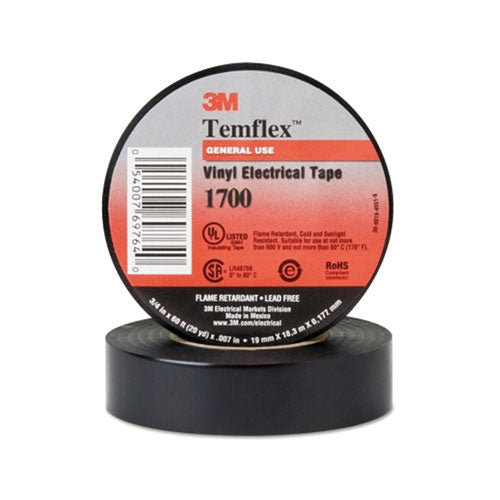 3M Temflex Friction Tape, 3/4 in X 60 ft, 13 mil, Black (500-571736) 20 RL / CA