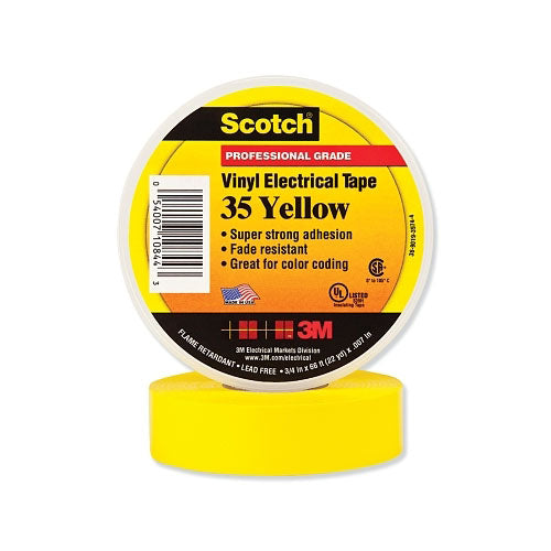 3M Vinyl Electrical Color Coding Tape 35, 1/2 in x 20 ft, Yellow (500-102571) 1 Roll