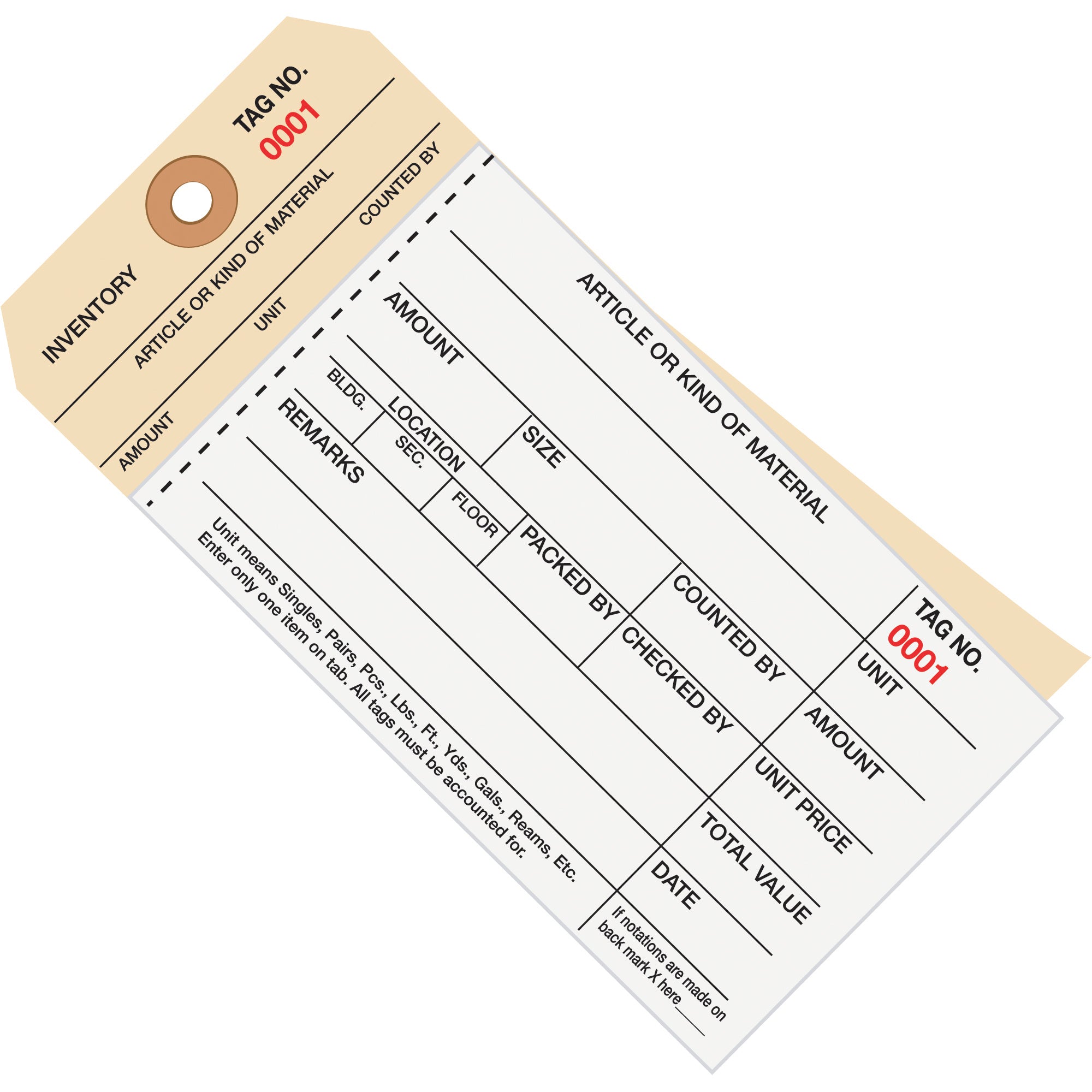 6 1/4 x 3 1/8" - (2500-2999) Inventory Tags  2 Part Carbonless Stub Style #8 (G19061) Case Of 500