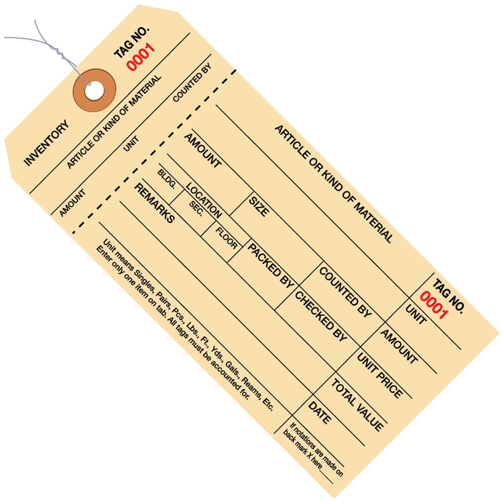 6 1/4 x 3 1/8" - (4000-4999) Inventory Tags 1 Part Stub Style #8 - Pre-Wired (G18053) Case Of 1000