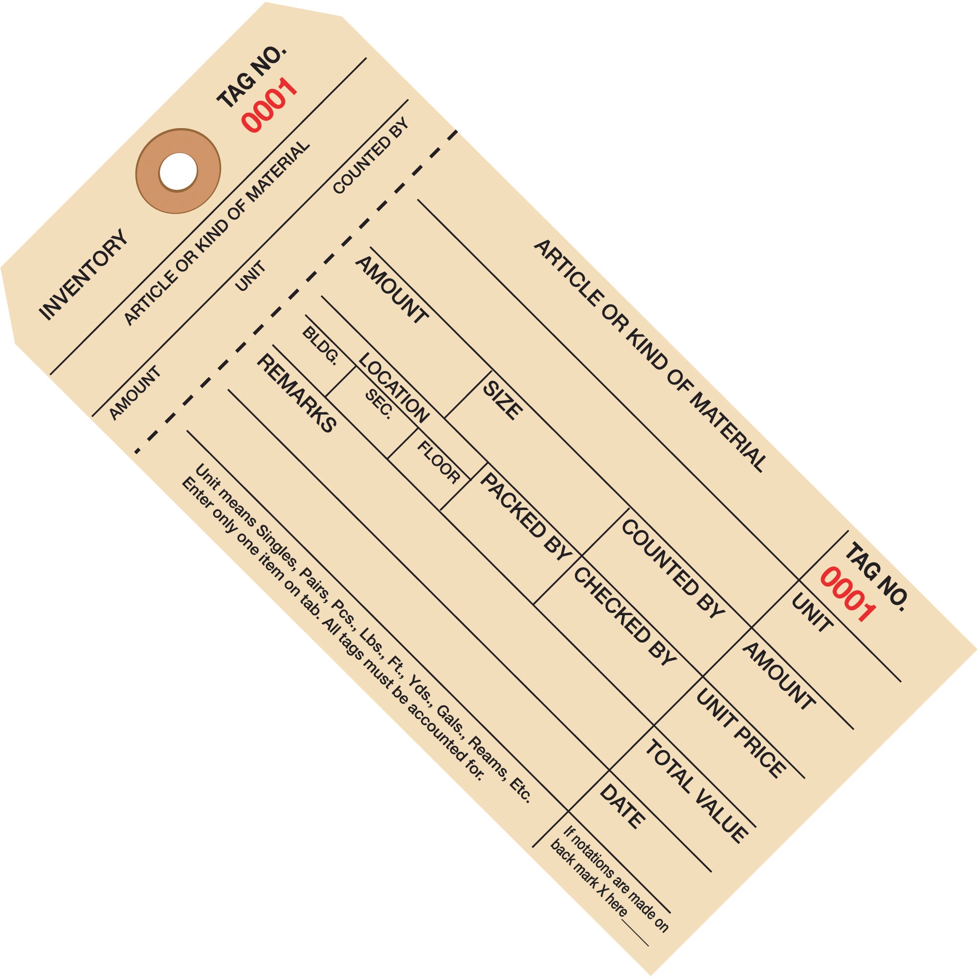 6 1/4 x 3 1/8" - (7000-7999) Inventory Tags 1 Part Stub Style #8 (G18081) Case Of 1000