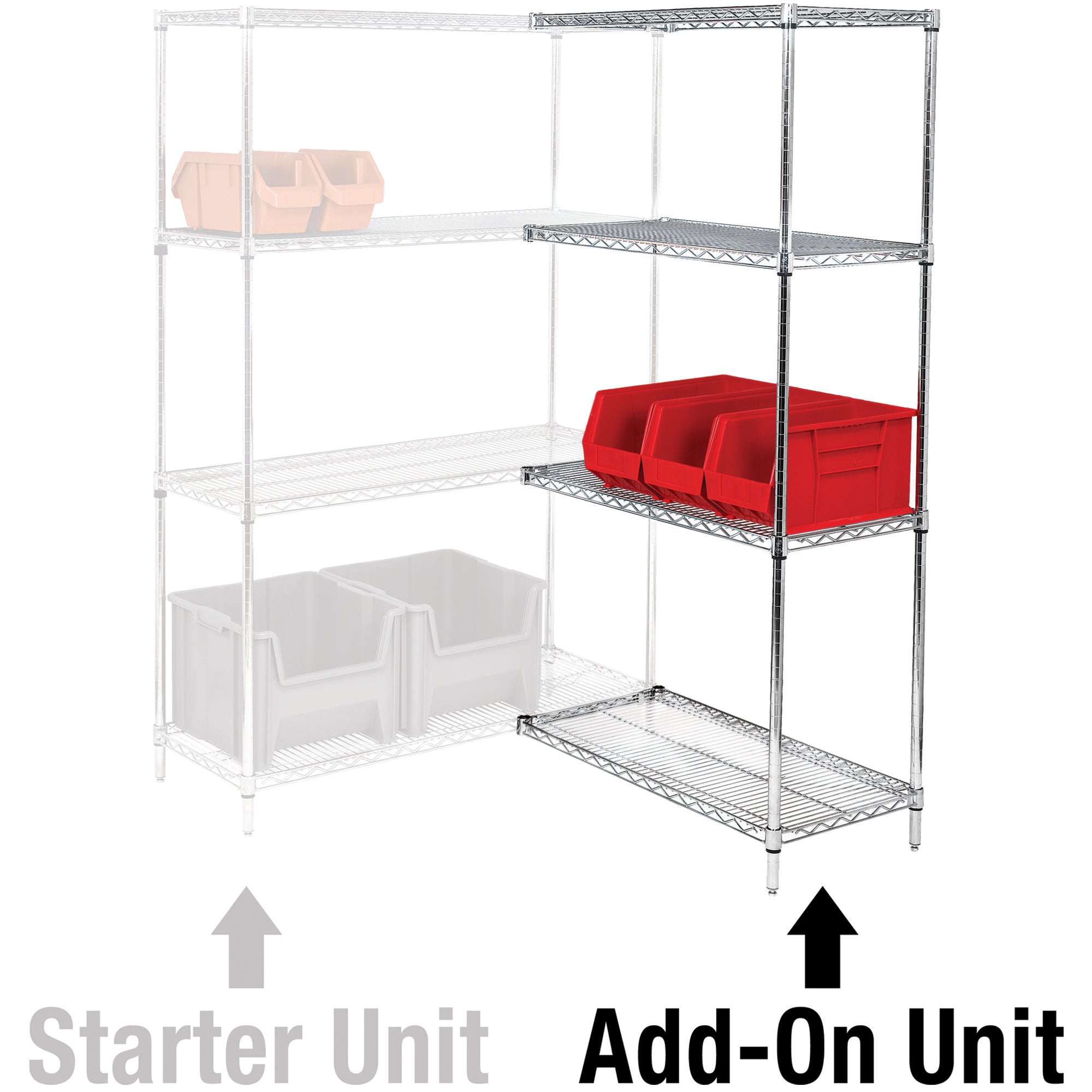 60 x 18 x 54" - 4 Shelf Wire Shelving Add-On Unit (WS601854A) Each