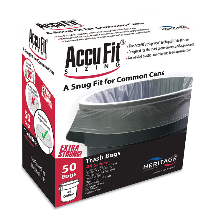 AccuFit Linear Low Density Can Liners with AccuFit Sizing, 44 gal, 0.9 mil, 37" x 50", Clear, 50/Box (HERH7450TCRC1) Box of 50