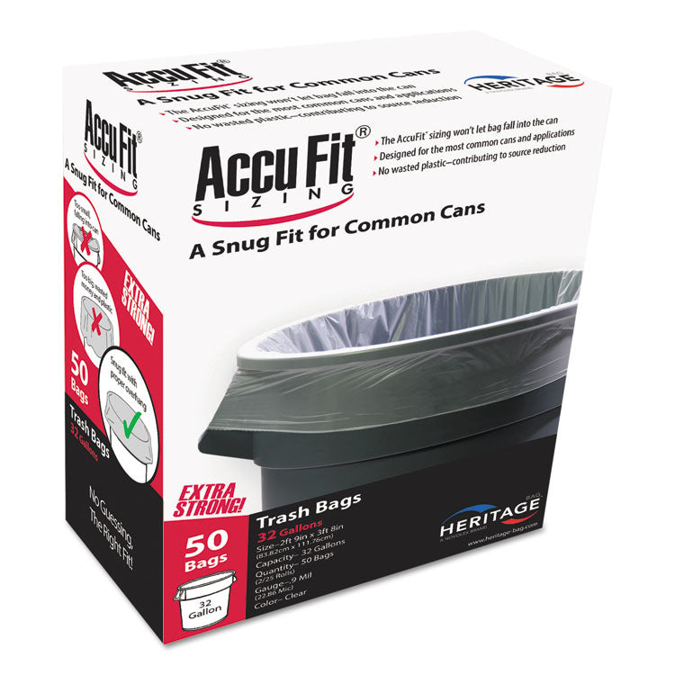 AccuFit Linear Low Density Can Liners with AccuFit Sizing, 55 gal, 0.9 mil, 40" x 53", Clear, 50/Box (HERH8053TCRC1) Box of 50