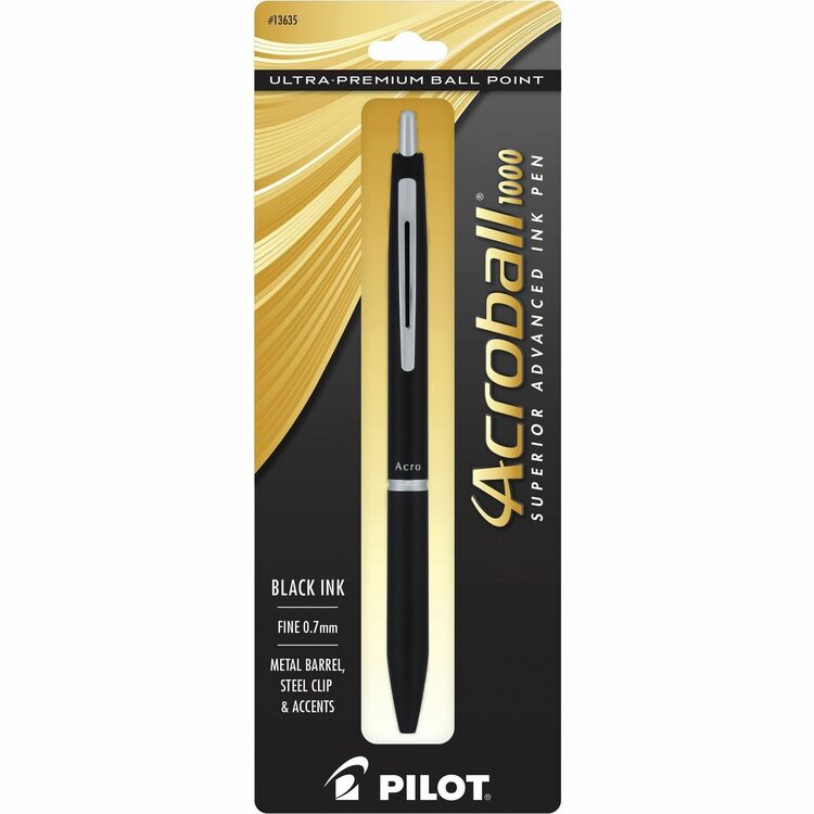 Acroball Ballpoint Pen, Fine Pen Point, 0.7 mm Pen Point Size, Refillable, Retractable, Black Gel-based Ink, Black Barrel, Tungsten Carbide Tip (PIL13635) Each