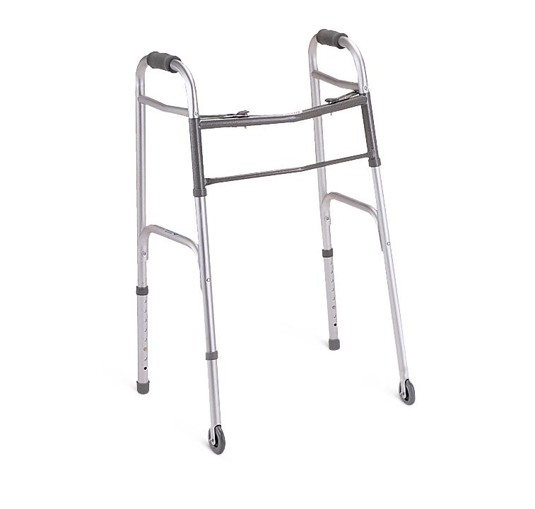 Adult Folding Walker, 2 Button, with 3" Wheels, 4/CS (MDS86410W4) Case of 4