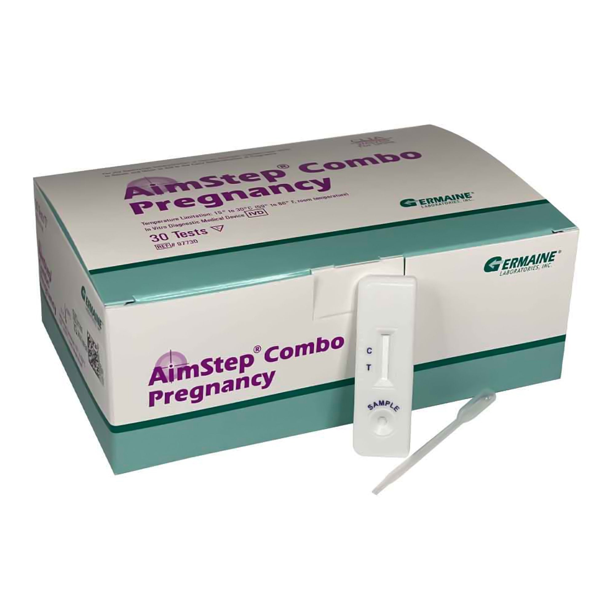AimStep Combo Reproductive Health Test Kit hCG Pregnancy Test 30 Tests CLIA Waived Sample Dependent (887646_BX) 30/BX