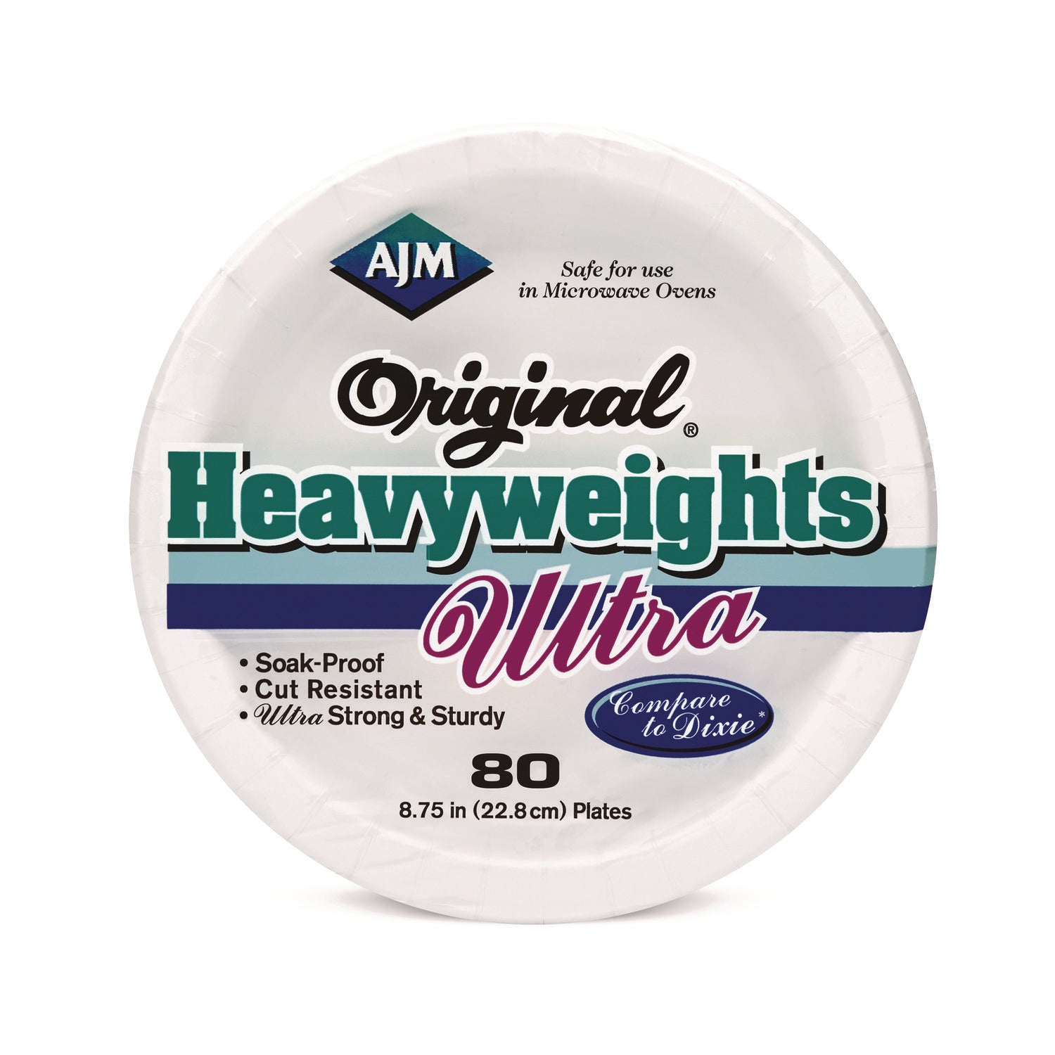 AJM Packaging Corporation Original Heavyweight Ultra Paper Plates, 9" dia, White, 960/Carton (AJMOH9AU012080A) Case of 960