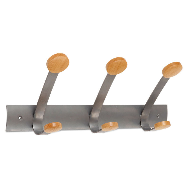 Alba Wooden Coat Hook, Three Wood Peg Wall Rack, Brown/Silver, 45 lb Capacity (ABAPMV3) Each