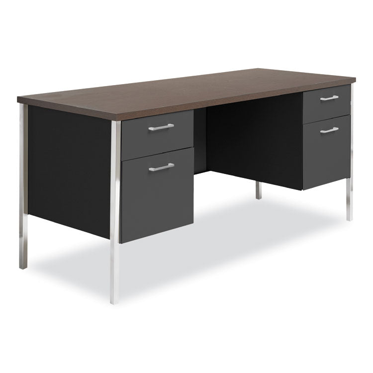 Alera Double Pedestal Steel Credenza, 60w x 24d x 29.5h, Mocha/Black (ALESD6024BM) Each
