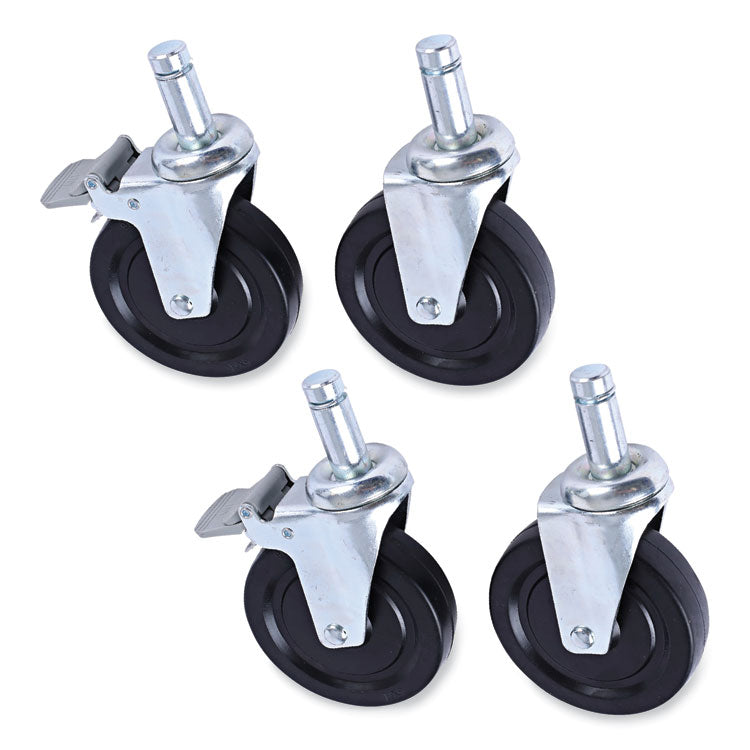 Alera Optional Casters for Wire Shelving, Hooded Design with Integrated Bumpers, Grip Ring Stem, 5" Wheel, Black, 4/Set (2 Locking) (ALESW590004) Set of 4