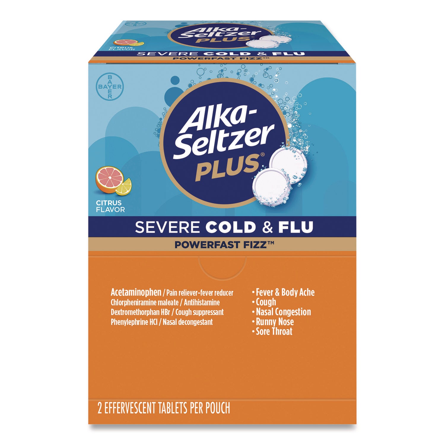 Alka-Seltzer Plus PowerFast Fizz Sever Cold and Flu Effervescent Tablet, 2 Tablets/Pouch, 30 Pouches/Box (PFY97319) Box of 30