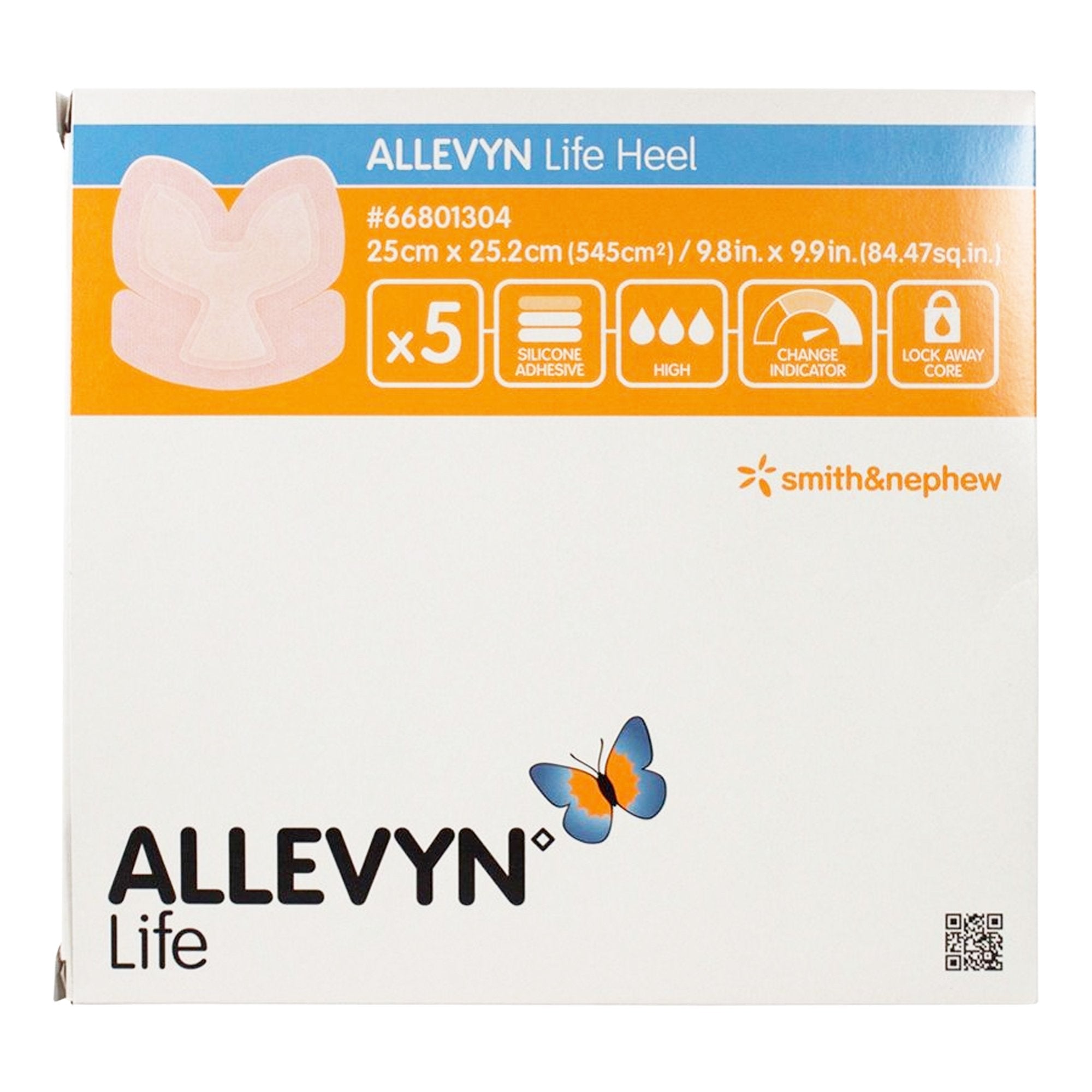 Allevyn Life Foam Dressing 9-4/5 X 9-9/10 Inch With Border Film Backing Silicone Gel Adhesive Heel Sterile (863007_BX) 5/BX