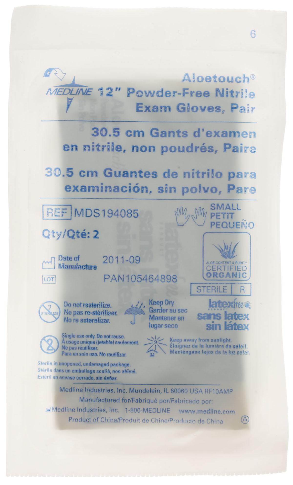 AloeTouch 12" Powder-Free Nitrile Exam Gloves, Sterile Pairs, Size S, 50/BX (MDS194085Z) Box of 50