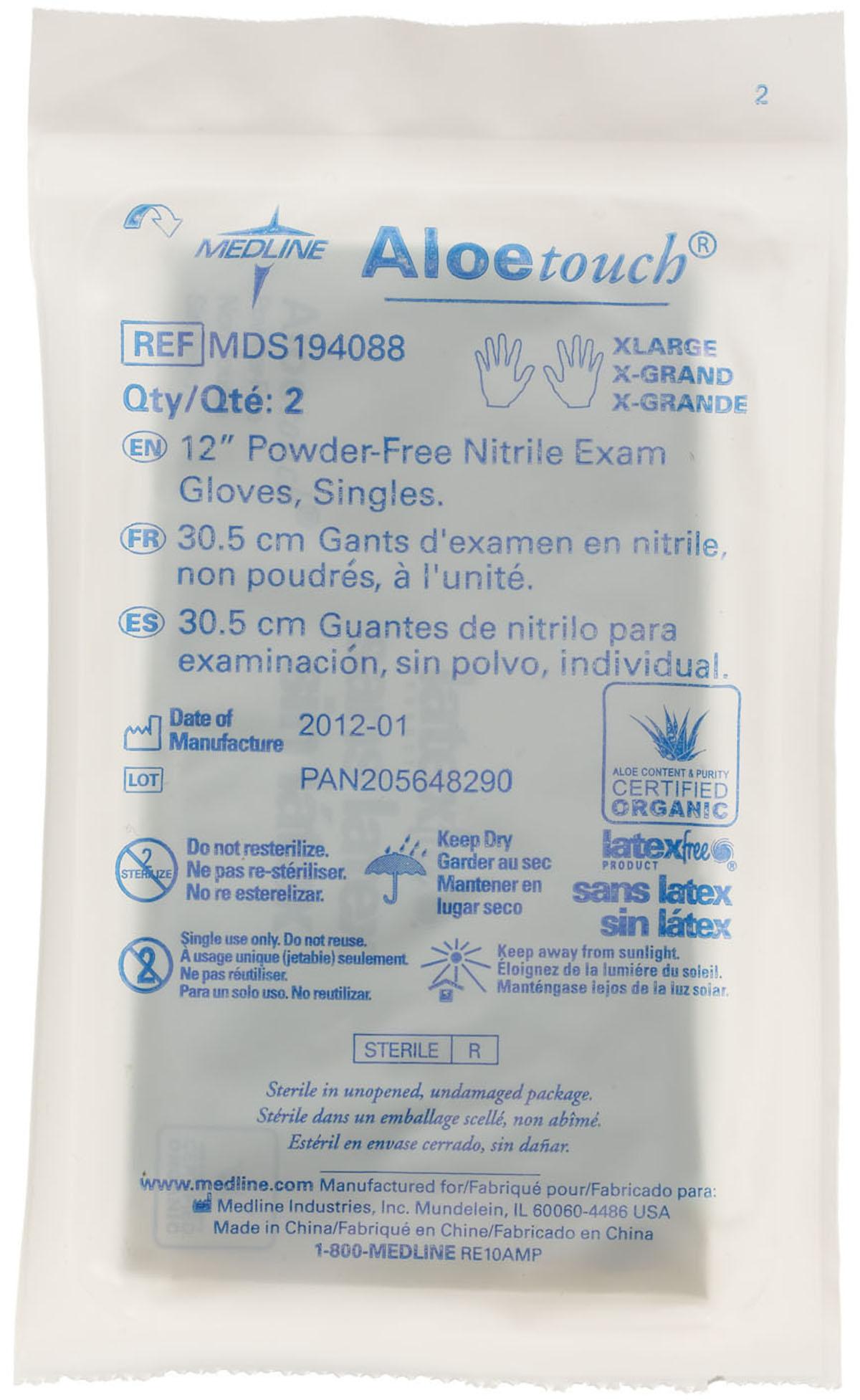 AloeTouch 12" Powder-Free Nitrile Exam Gloves, Sterile Pairs, Size XL, 50/BX (MDS194088Z) Box of 50