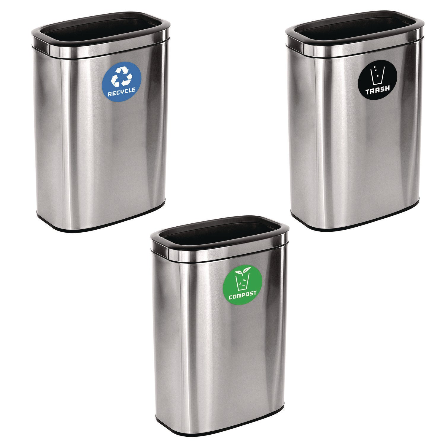 Alpine Industries 10.5 Gallon Recycle, Trash and Compost Combo Station, Brushed Stainless Steel (ALH47040LRTCO) Each
