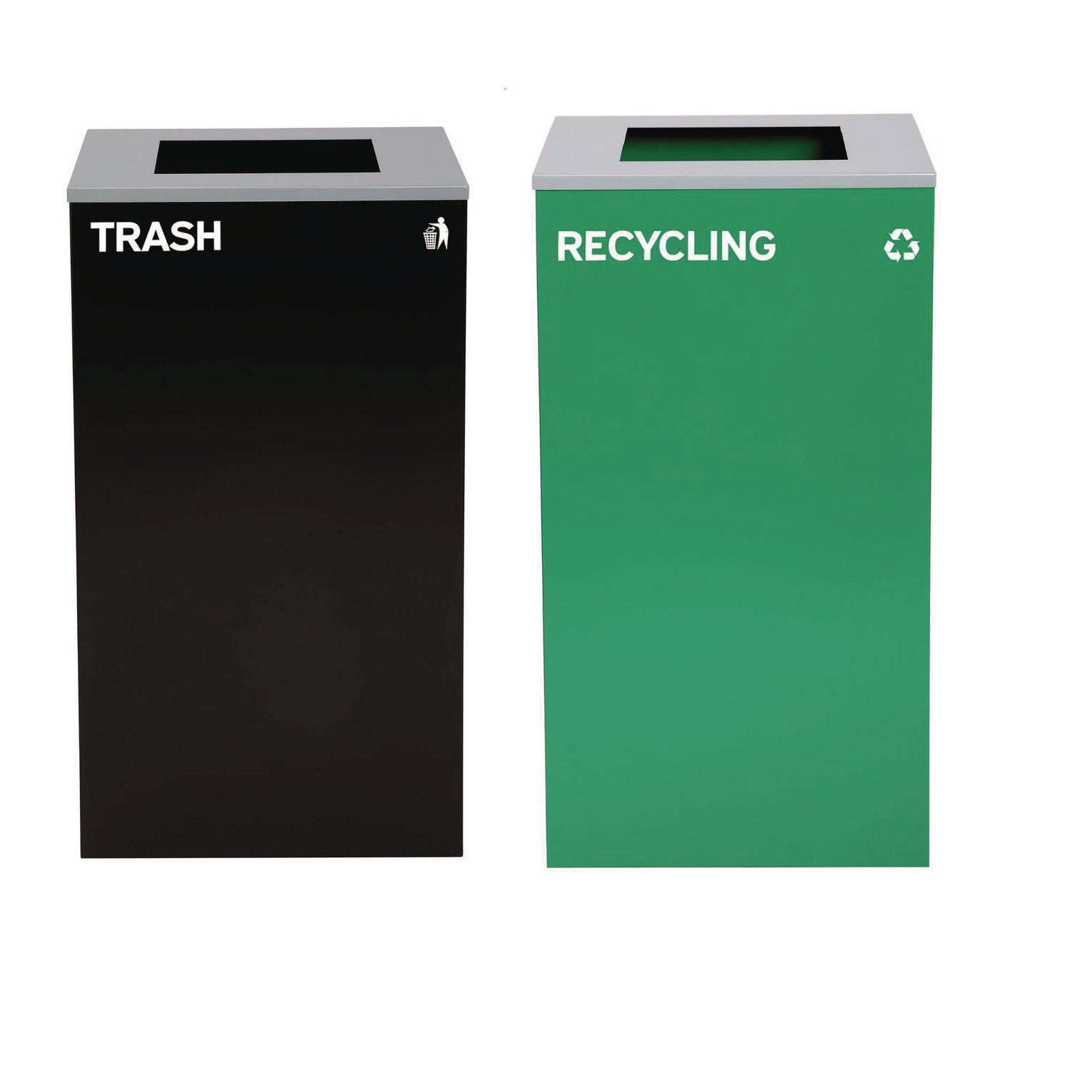 Alpine Industries 29 Gallon Trash/Recycling Cans, Steel, Green Recycling Can with Square Lid, Black Trash Can with Square Lid (ALH4450BLKKIT8) Each