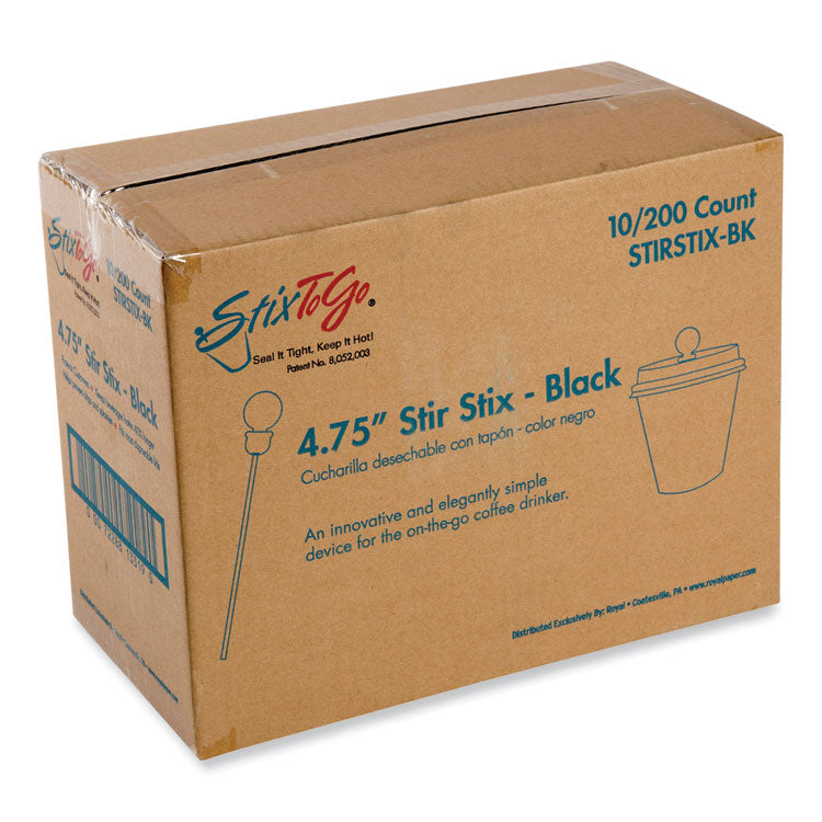 AmerCareRoyal Beverage Plugs, 4.75", Black 2,000/Carton (RPPSTIRSTIXBK) Case of 2000