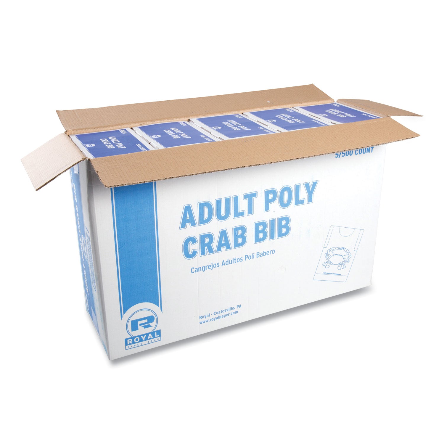 AmerCareRoyal Heavyweight Poly Aprons, Crab Design, One Size Fits All, White/Red, 500/Box, 5 Boxes/Carton (RPPPB24) Case of 2500