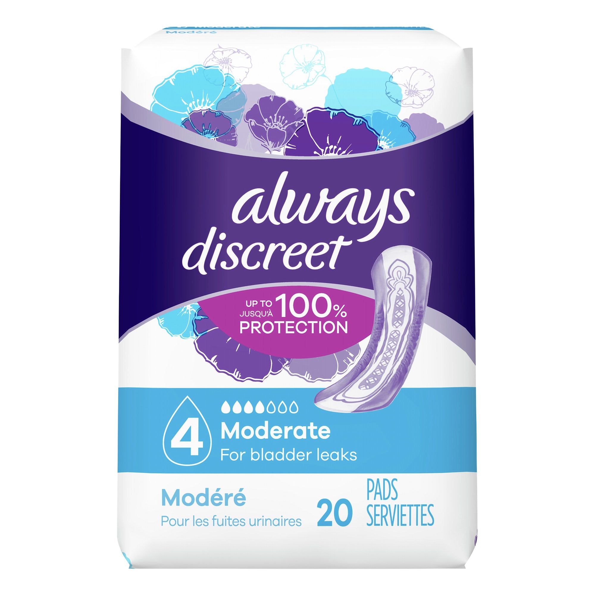 Always Discreet Bladder Control Pad 12-1/2 Inch Length Moderate Absorbency RapidDry Core One Size Fits Most (1204598_CS) 60/CS