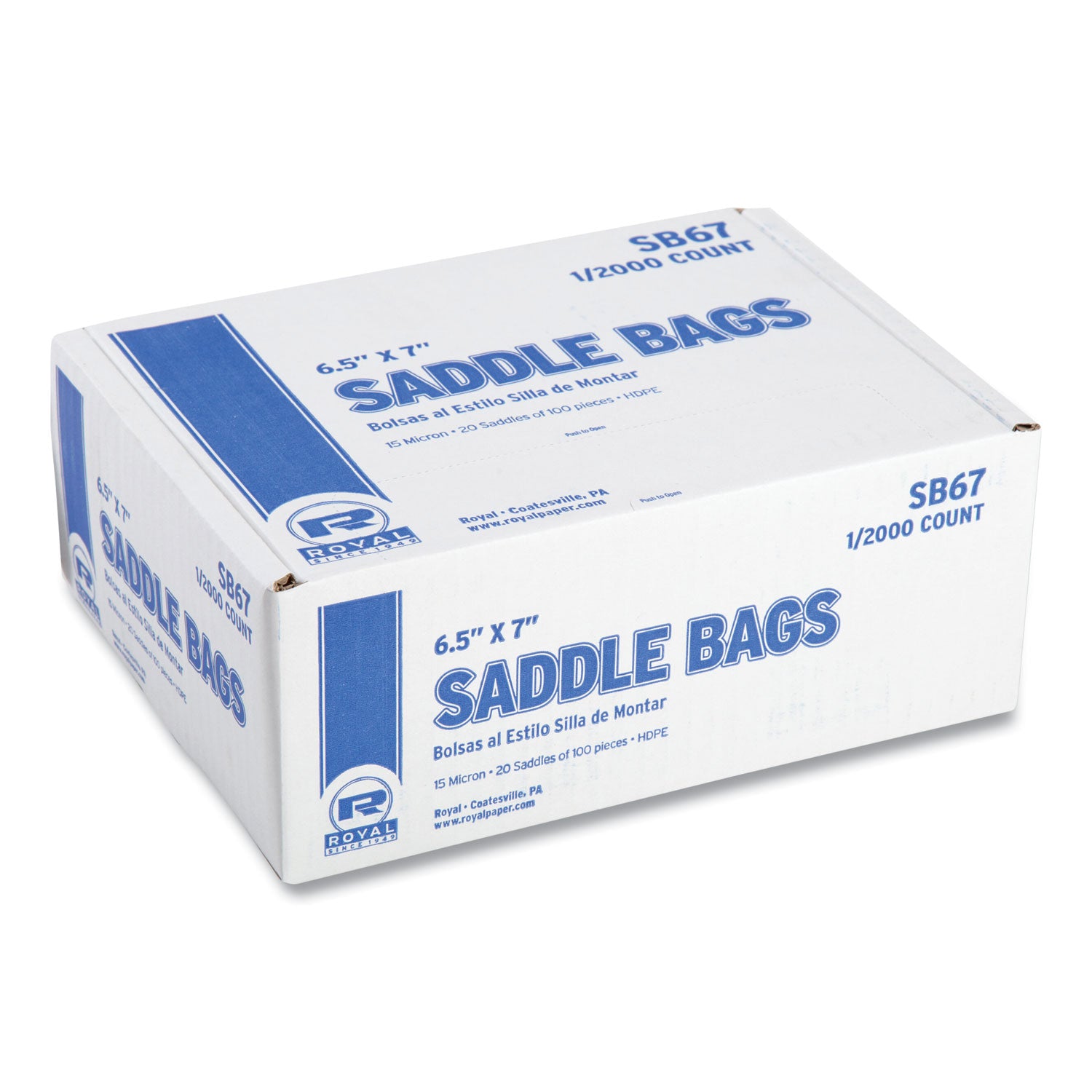 AmerCareRoyal Saddle Bags, Fold-Top Closure, 0.59 mil, 7.99" x 6.49", Clear, 2,000/Carton (RPPSB67) Case of 2000