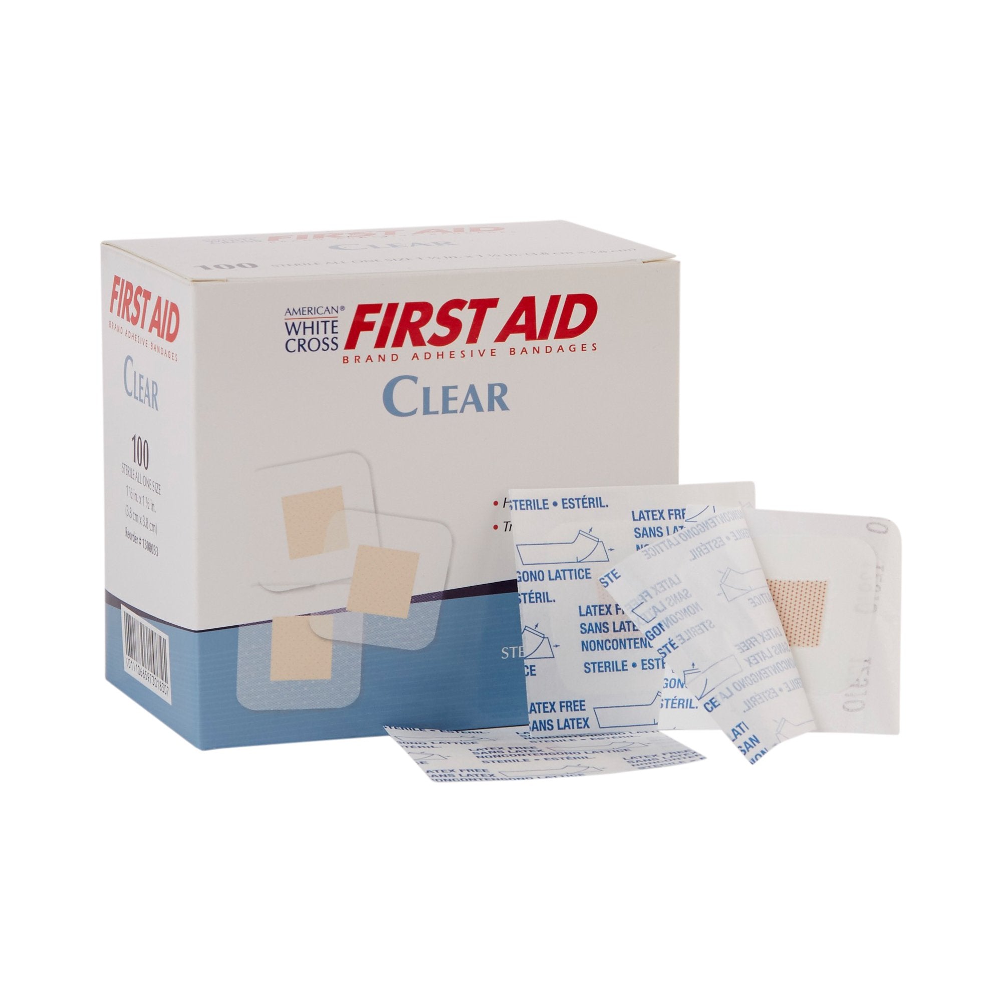 American White Cross Adhesive Spot Bandage 1-1/2 X 1-1/2 Inch Plastic Square Sheer Sterile (869575_CS) 12/CS