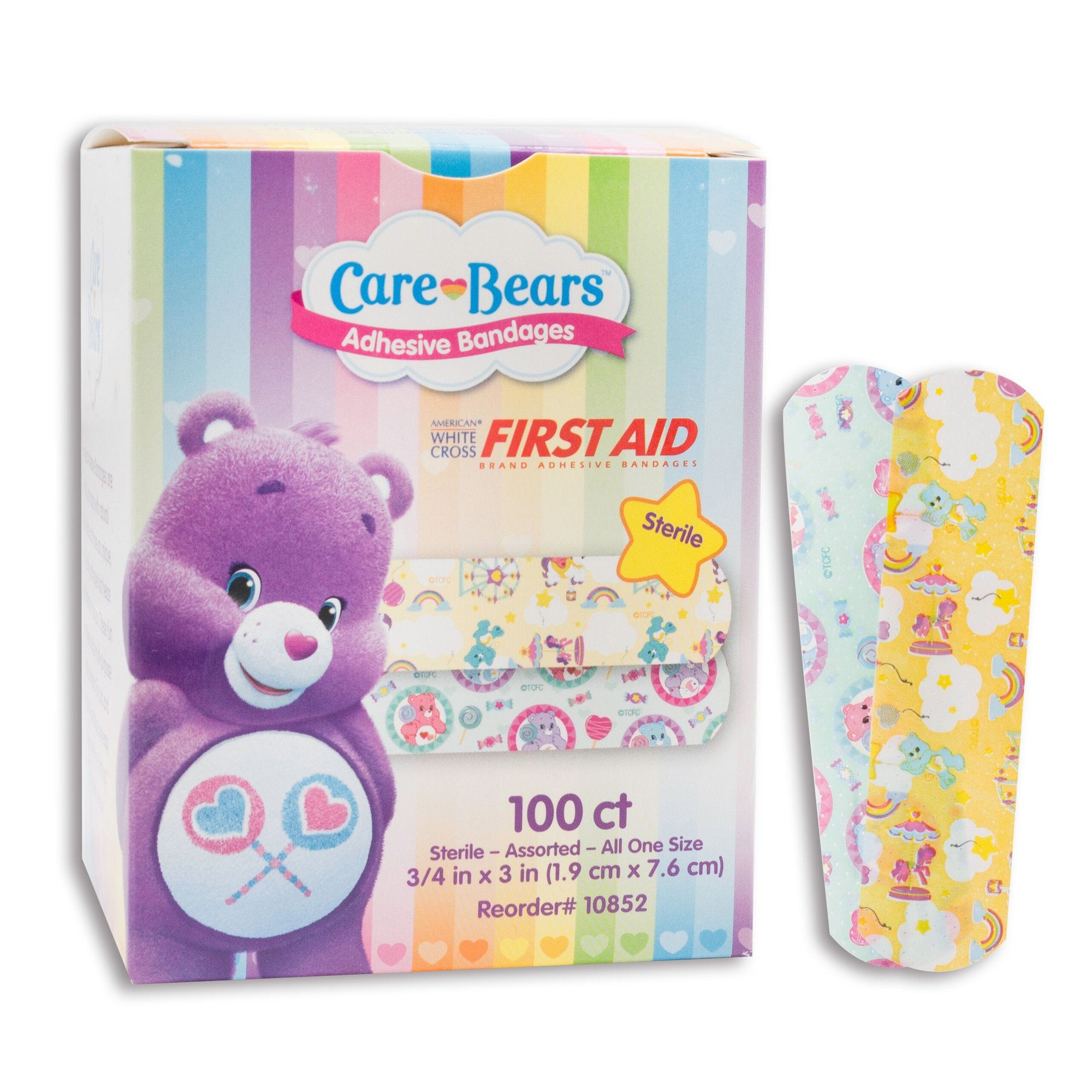 American White Cross Stat Strip Adhesive Strip 3/4 X 3 Inch Plastic Rectangle Kid Design (Care Bears) Sterile (980579_BX) 100/BX